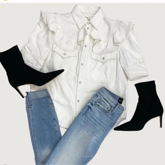 Zadig Voltaire white denim Jacket button down shirt Top L - Picture 10 of 10